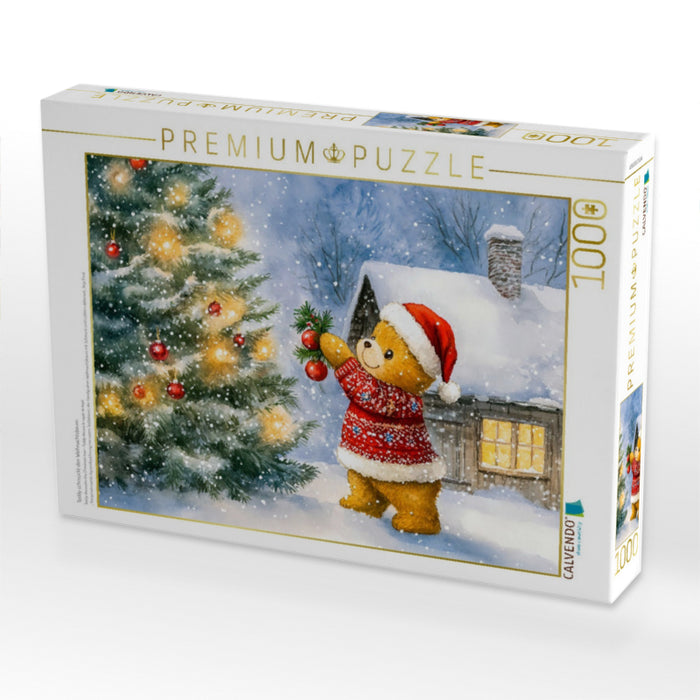 Teddy schmückt den Weihnachtsbaum - CALVENDO Foto-Puzzle'