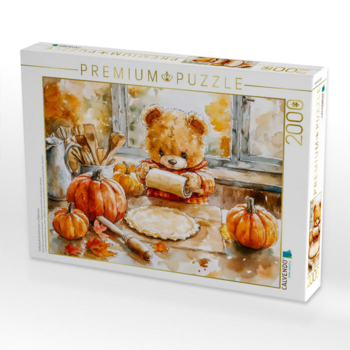 Teddy backt Kürbiskuchen zu Halloween - CALVENDO Foto-Puzzle'