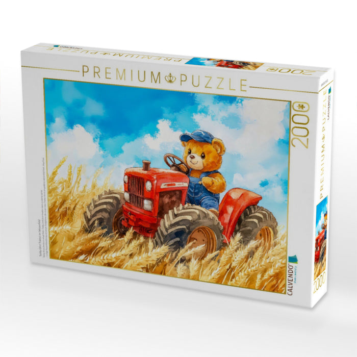Teddy fährt Traktor im Weizenfeld - CALVENDO Foto-Puzzle'