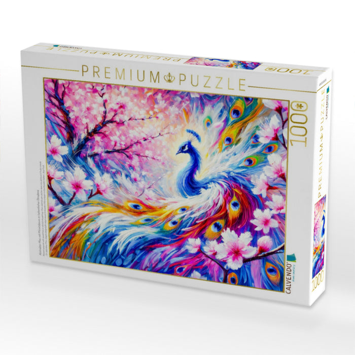 Abstrakter Pfau mit Pfirsichbaum in farbenfroher Ölmalerei - CALVENDO Foto-Puzzle'