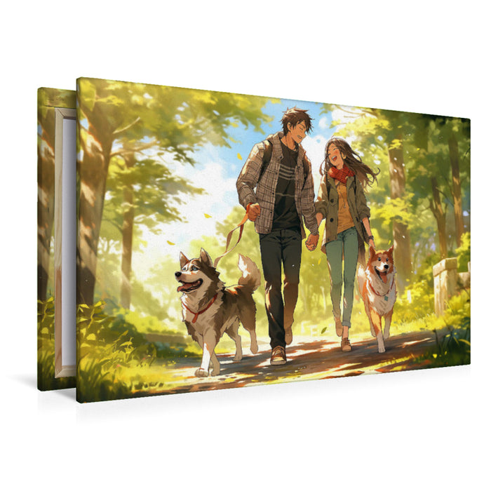 Premium Textil-Leinwand Unsere Hunde lieben sich auch - Pärchen im Manga Style