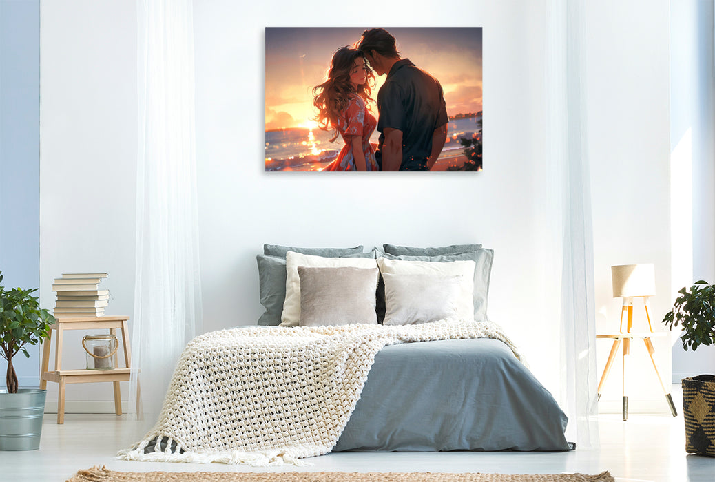 Premium textile canvas with you I want to be together everywhere - couple in manga style 