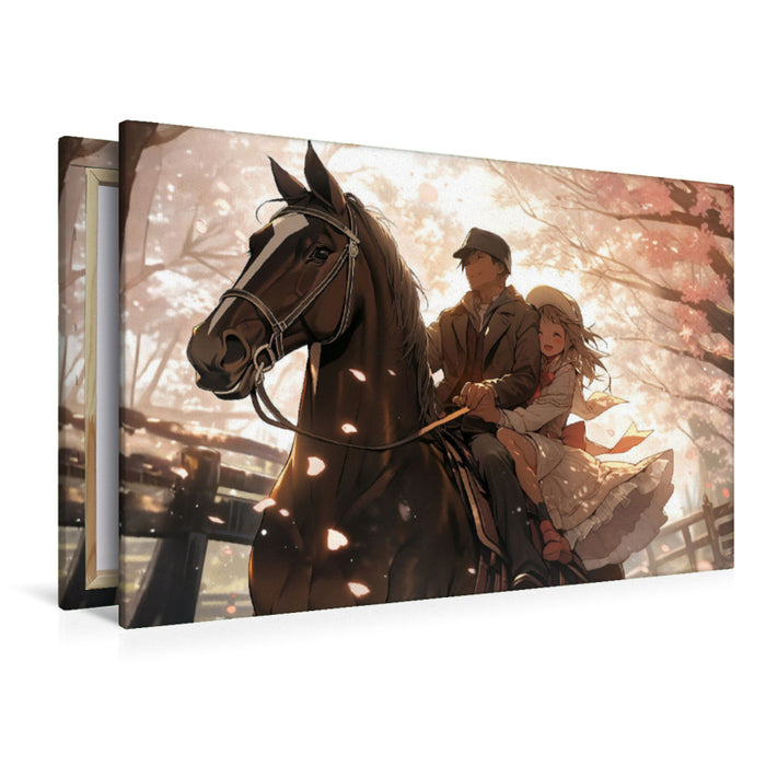 Premium Textil-Leinwand Pferde sind unsere Leidenschaft - Pärchen im Manga Style