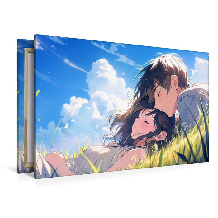 Premium Textil-Leinwand Lass uns zusammen träumen - Pärchen im Manga Style