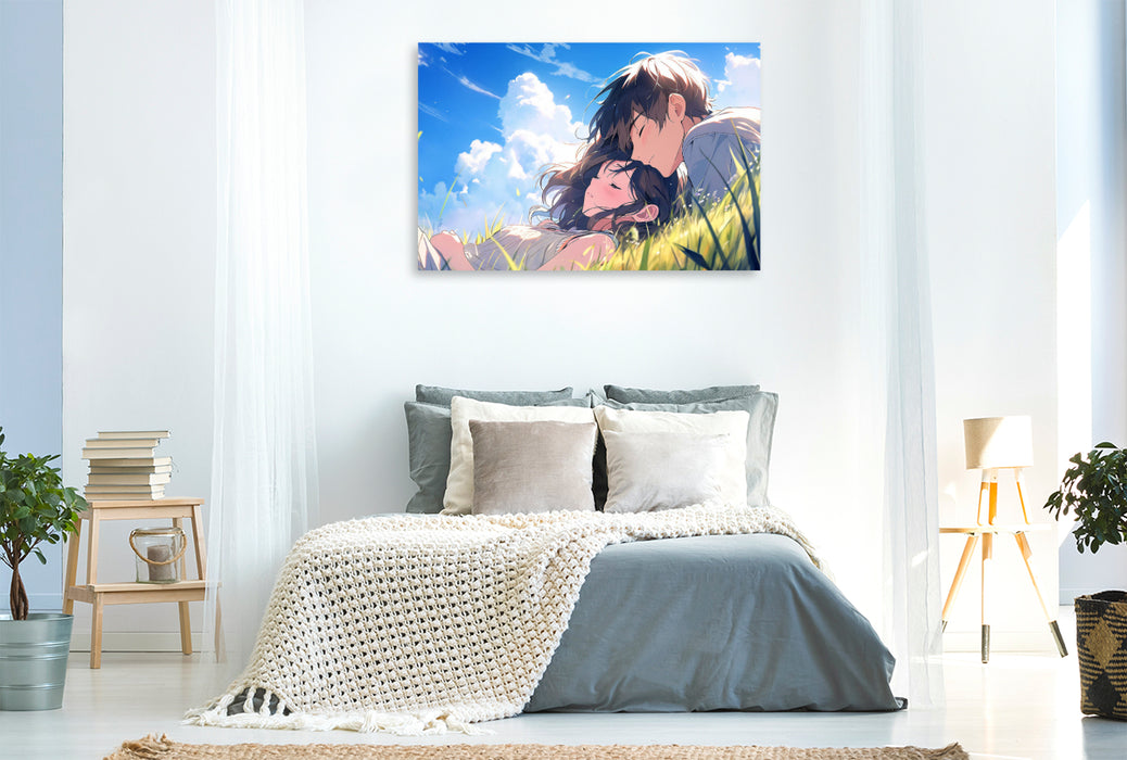 Premium textile canvas Let's dream together - couples in manga style 