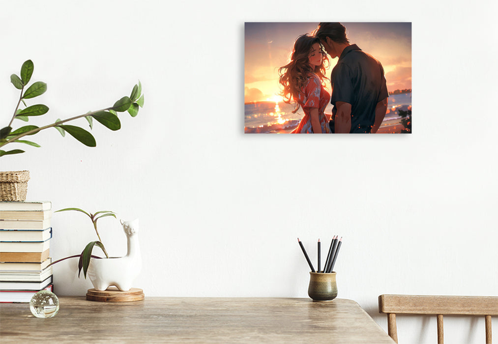 Premium textile canvas with you I want to be together everywhere - couple in manga style 