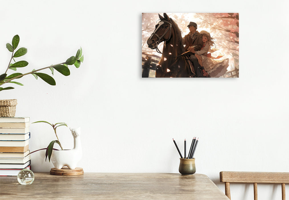 Premium textile canvas Horses are our passion - couples in manga style 