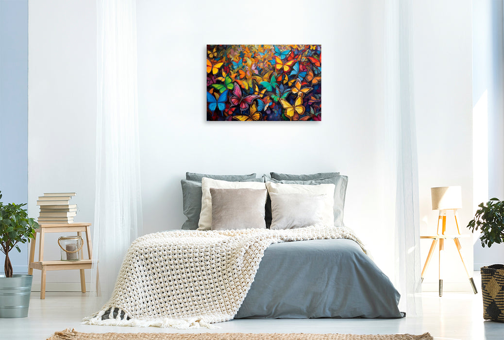 Premium textile canvas hidden object picture - colorful hustle and bustle of butterflies 