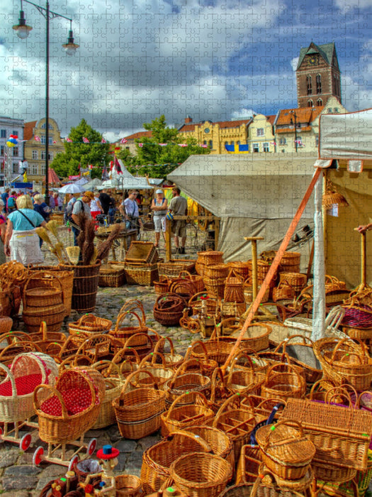 Wochenmarkt auf dem Wismarer Marktplatz - CALVENDO Foto-Puzzle'