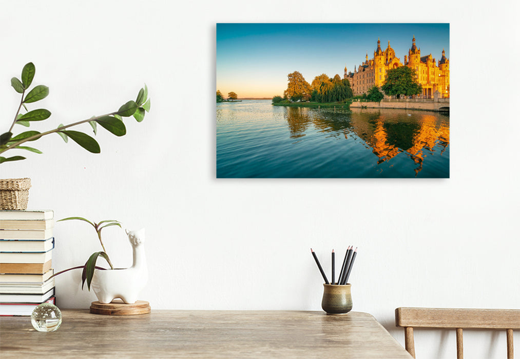 Premium Textil-Leinwand Schloss in Schwerin