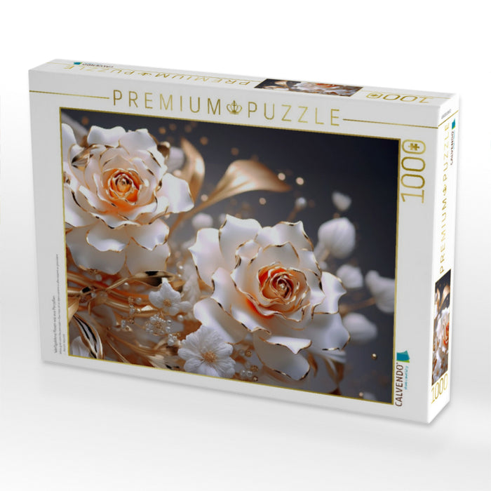 Weißgoldene Rosen wie aus Porzellan - CALVENDO Foto-Puzzle'