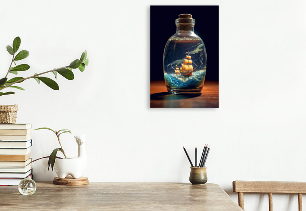 Premium textile canvas sailing ships in a bottle - with a difference 