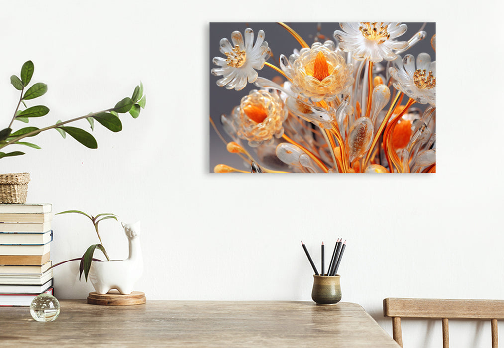 Premium textile canvas Elegant flower arrangement like glass in orange and gold 