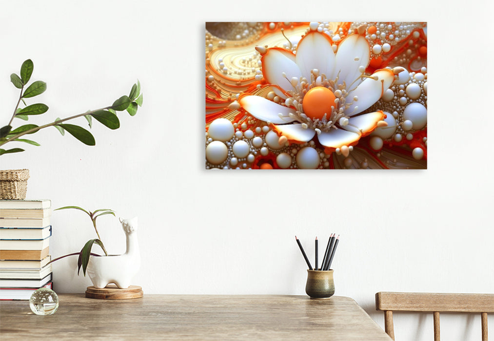 Premium textile canvas beads and flowers in orange and white 