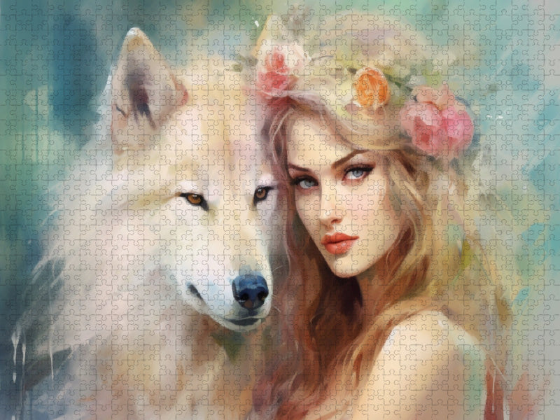 Lichtwesen mit Wolf - CALVENDO Foto-Puzzle'