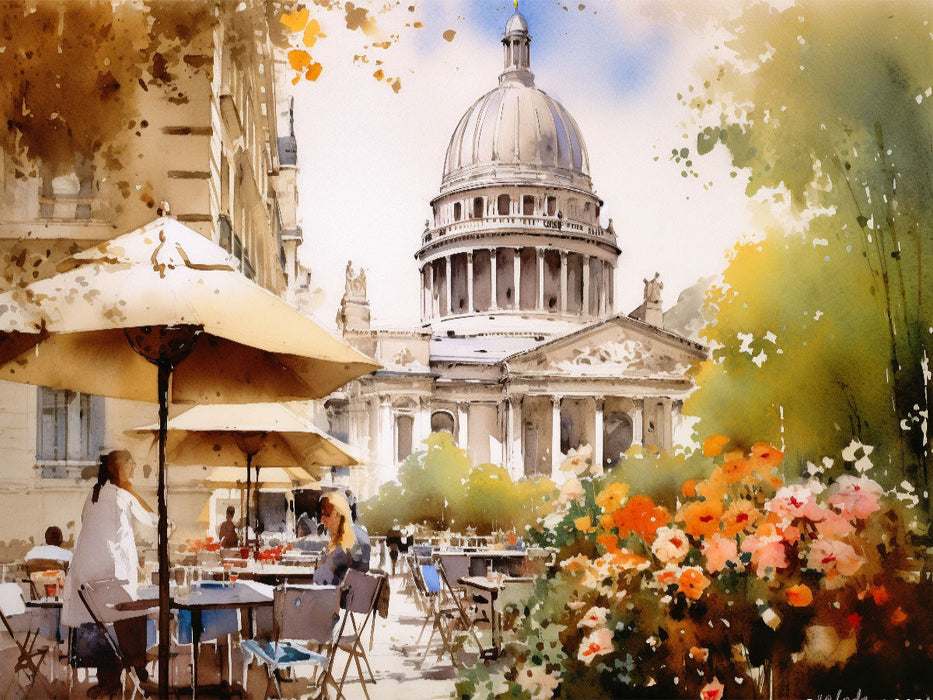 Straßencafé mit Panthéon - CALVENDO Foto-Puzzle'