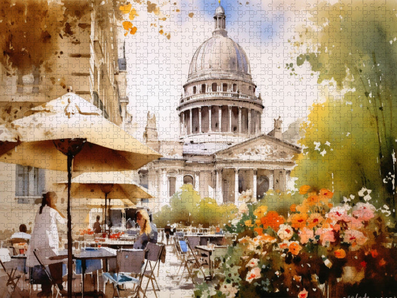 Straßencafé mit Panthéon - CALVENDO Foto-Puzzle'