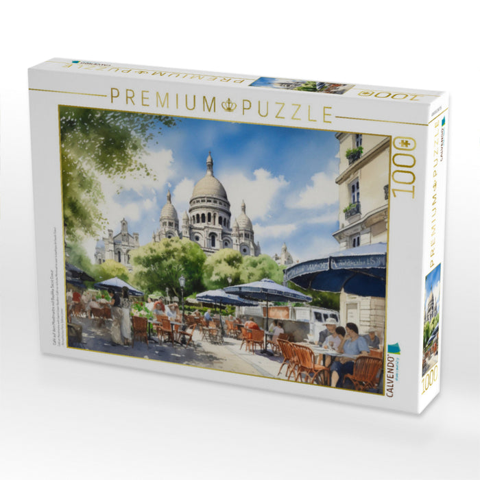 Café auf dem Montmartre mit Basilika Sacré Coeur - CALVENDO Foto-Puzzle'