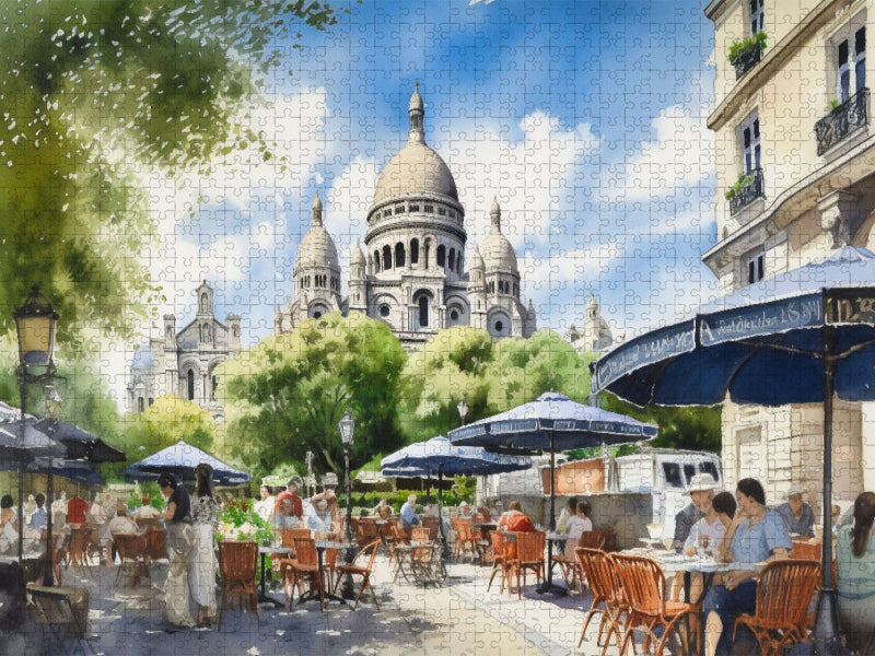 Café auf dem Montmartre mit Basilika Sacré Coeur - CALVENDO Foto-Puzzle'