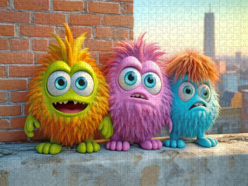 Drei bunte Monster auf der Murll - CALVENDO Foto-Puzzle'