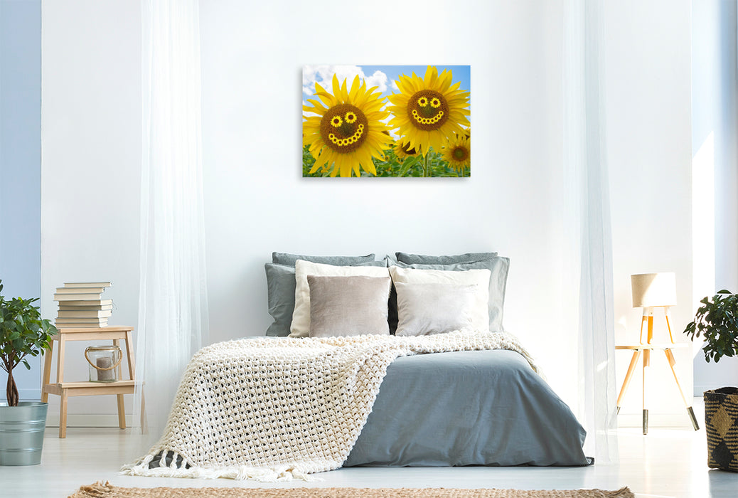 Premium Textil-Leinwand Zwei fröhliche Sonnenblumen