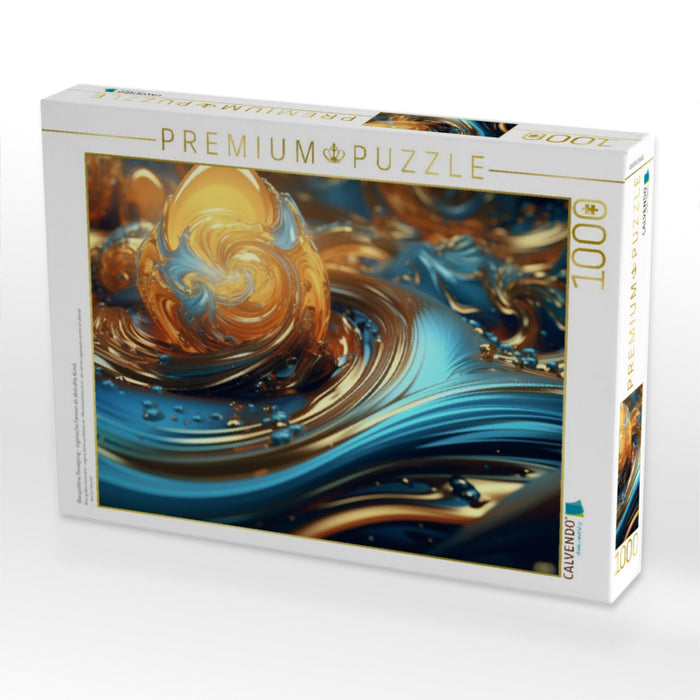 Blaugoldene Bewegung - organische Formen als abstrakte Kunst - CALVENDO Foto-Puzzle'