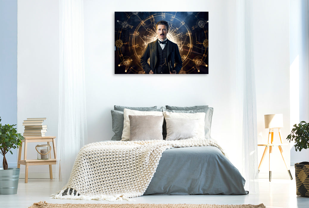 Premium Textil-Leinwand Nikola Tesla