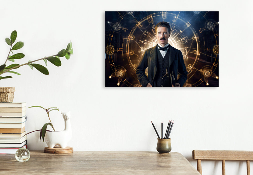 Premium Textil-Leinwand Nikola Tesla