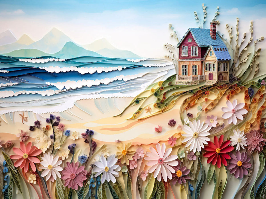 Sanfte Wellen am kleinen Strandhaus - CALVENDO Foto-Puzzle'
