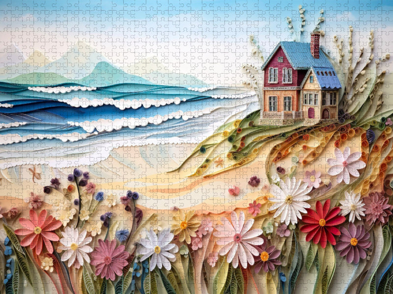 Sanfte Wellen am kleinen Strandhaus - CALVENDO Foto-Puzzle'