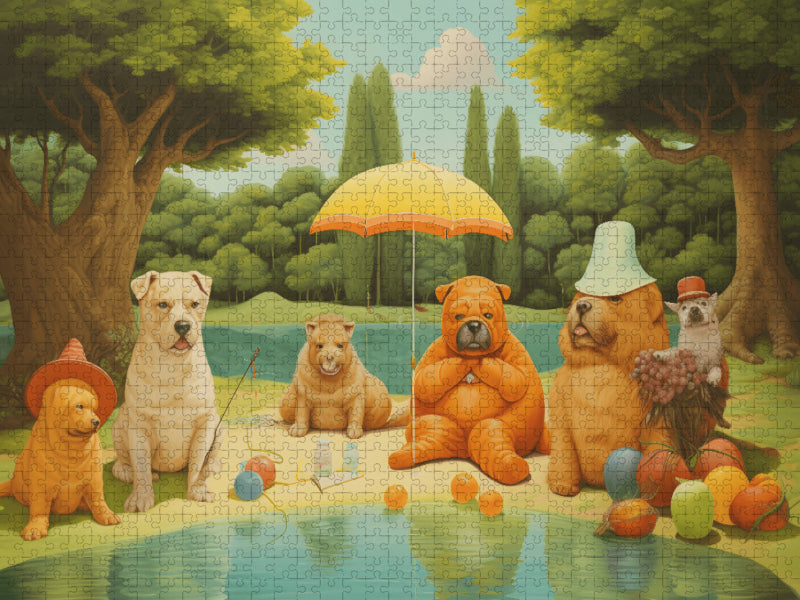 Sechs Hunde verbringen den Tag am See - CALVENDO Foto-Puzzle'