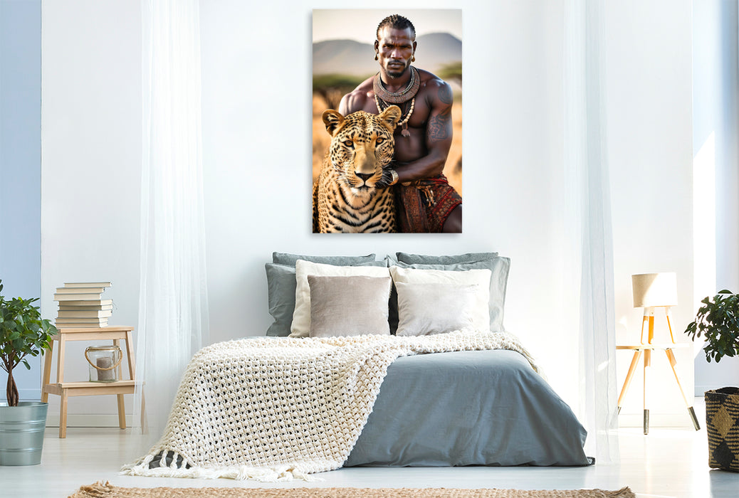 Premium Textil-Leinwand Massai mit sanftem Leoparden