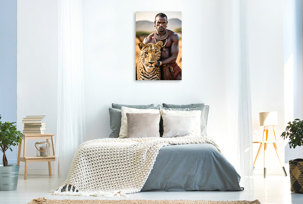 Premium Textil-Leinwand Massai mit sanftem Leoparden