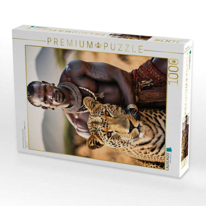 Massai mit sanftem Leoparden - CALVENDO Foto-Puzzle'