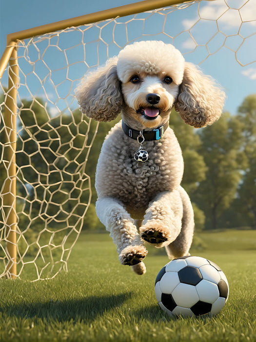 Pudelsport - weißer Pudel spielt Fußball - CALVENDO Foto-Puzzle'