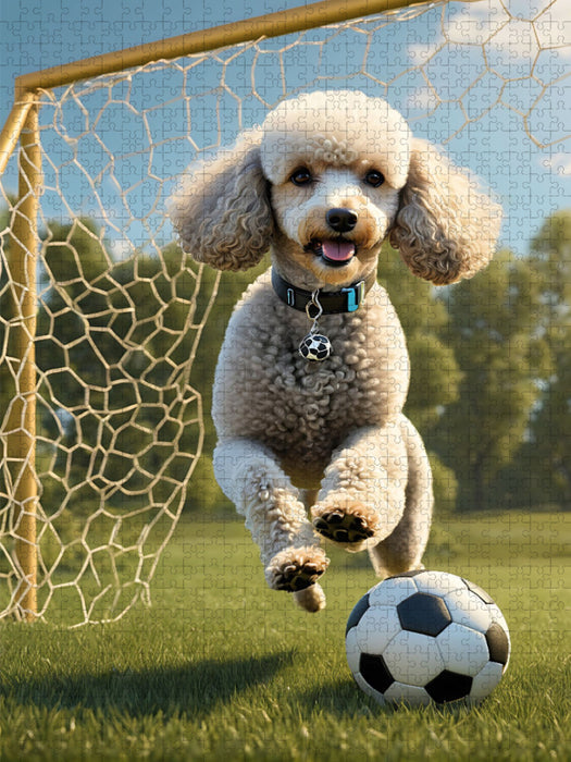 Pudelsport - weißer Pudel spielt Fußball - CALVENDO Foto-Puzzle'