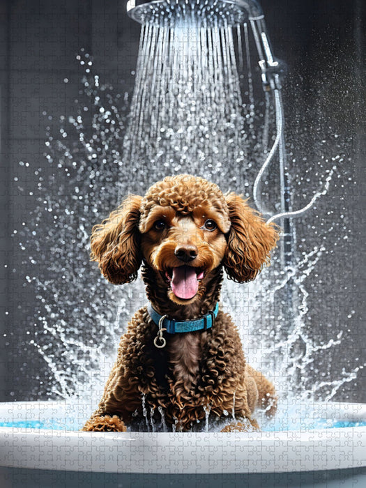 Pudelwellness - fröhlicher Pudel unter der Dusche - CALVENDO Foto-Puzzle'