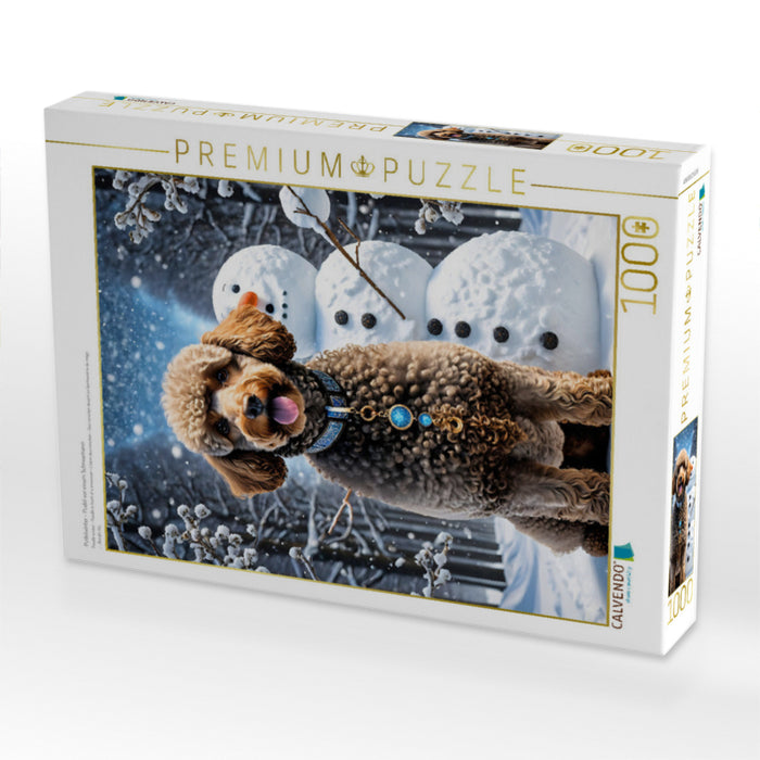 Pudelwinter - Pudel vor einem Schneemann - CALVENDO Foto-Puzzle'