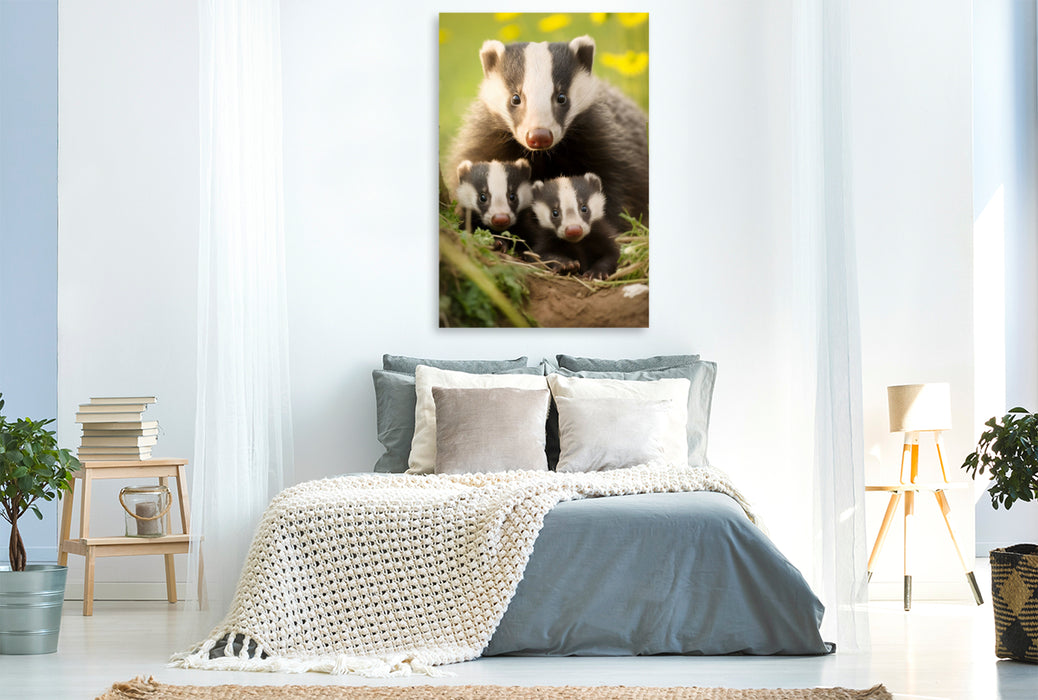 Toile textile premium Un motif du calendrier "Enchanting Badgers" 