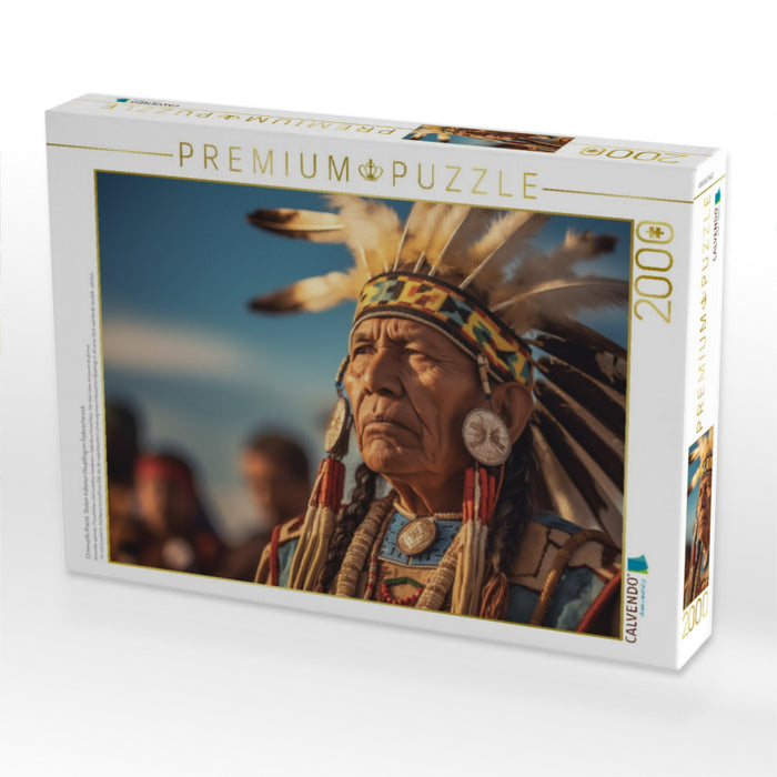 Ehrenvolle Pracht: Stolzer Indianer-Häuptling im Federschmuck - CALVENDO Foto-Puzzle'