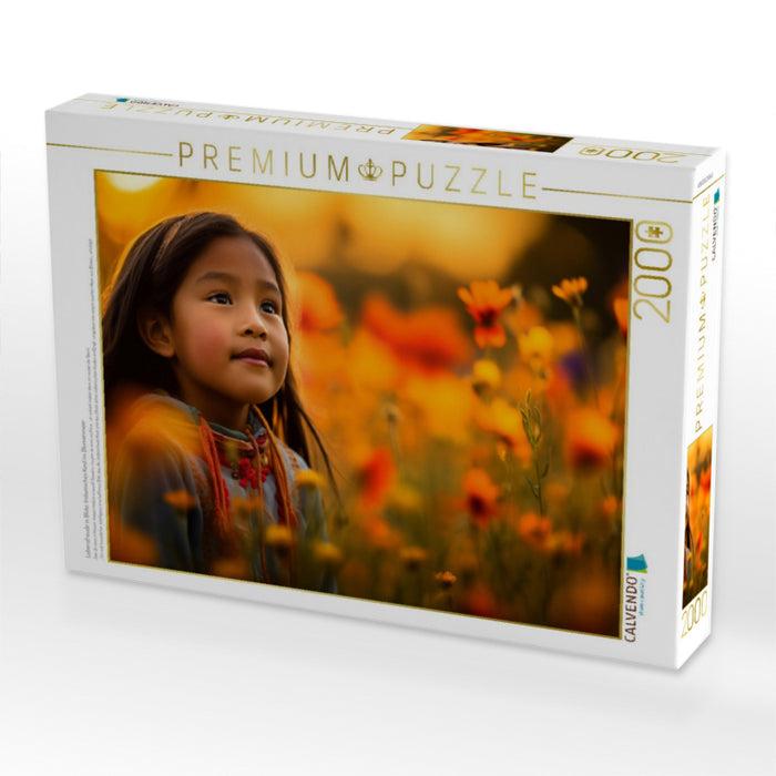 Lebensfreude in Blüte: Indianisches Kind im Blumenmeer - CALVENDO Foto-Puzzle'