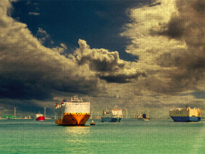 Containerschiffe in der Schelde - CALVENDO Foto-Puzzle'