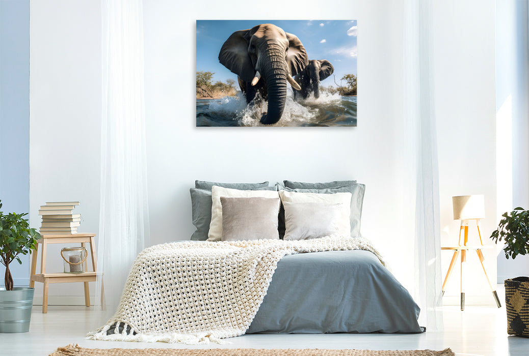 Premium Textil-Leinwand Große Elefanten