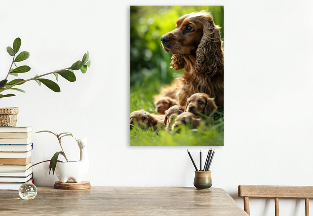 Premium Textil-Leinwand Cocker Spaniel, Familienglück