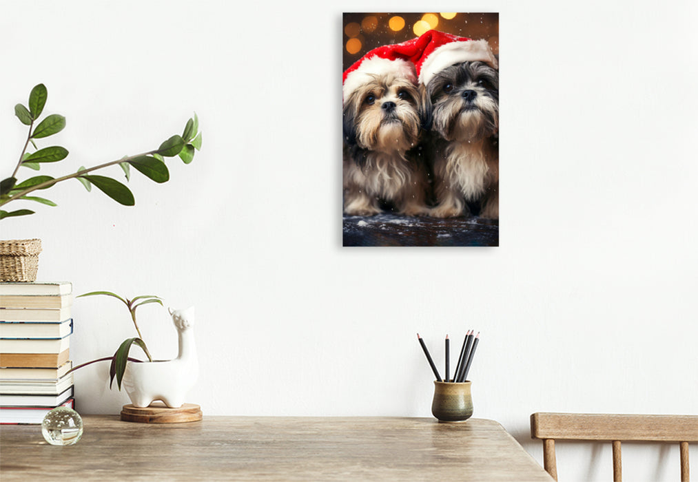 Toile textile premium Shih Tzu, quand viendra-t-il enfin le Père Noël 