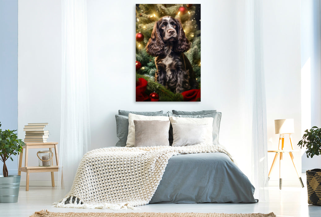 Premium Textil-Leinwand Cocker Spaniel, schöne Adventszeit