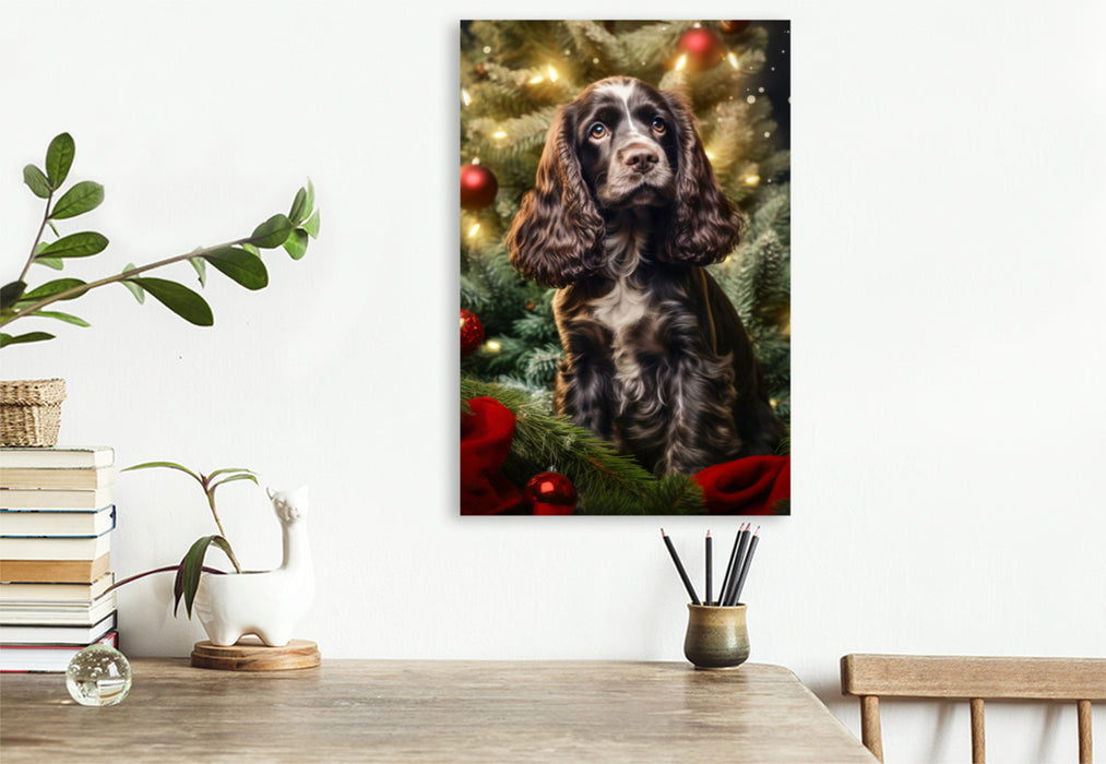 Premium Textil-Leinwand Cocker Spaniel, schöne Adventszeit