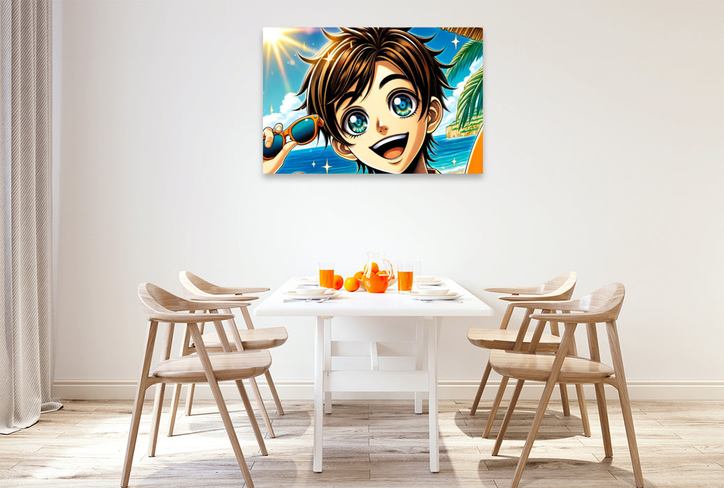 Premium Textil-Leinwand Manga Charakter - Sonnengruß