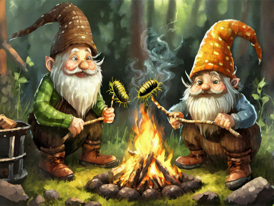 Wichtel grillen Kellerasseln am Feuer - CALVENDO Foto-Puzzle'