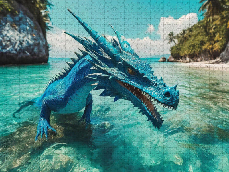 Ein blauer Wasserdrachen durchstreift sein Inselreich - CALVENDO Foto-Puzzle'